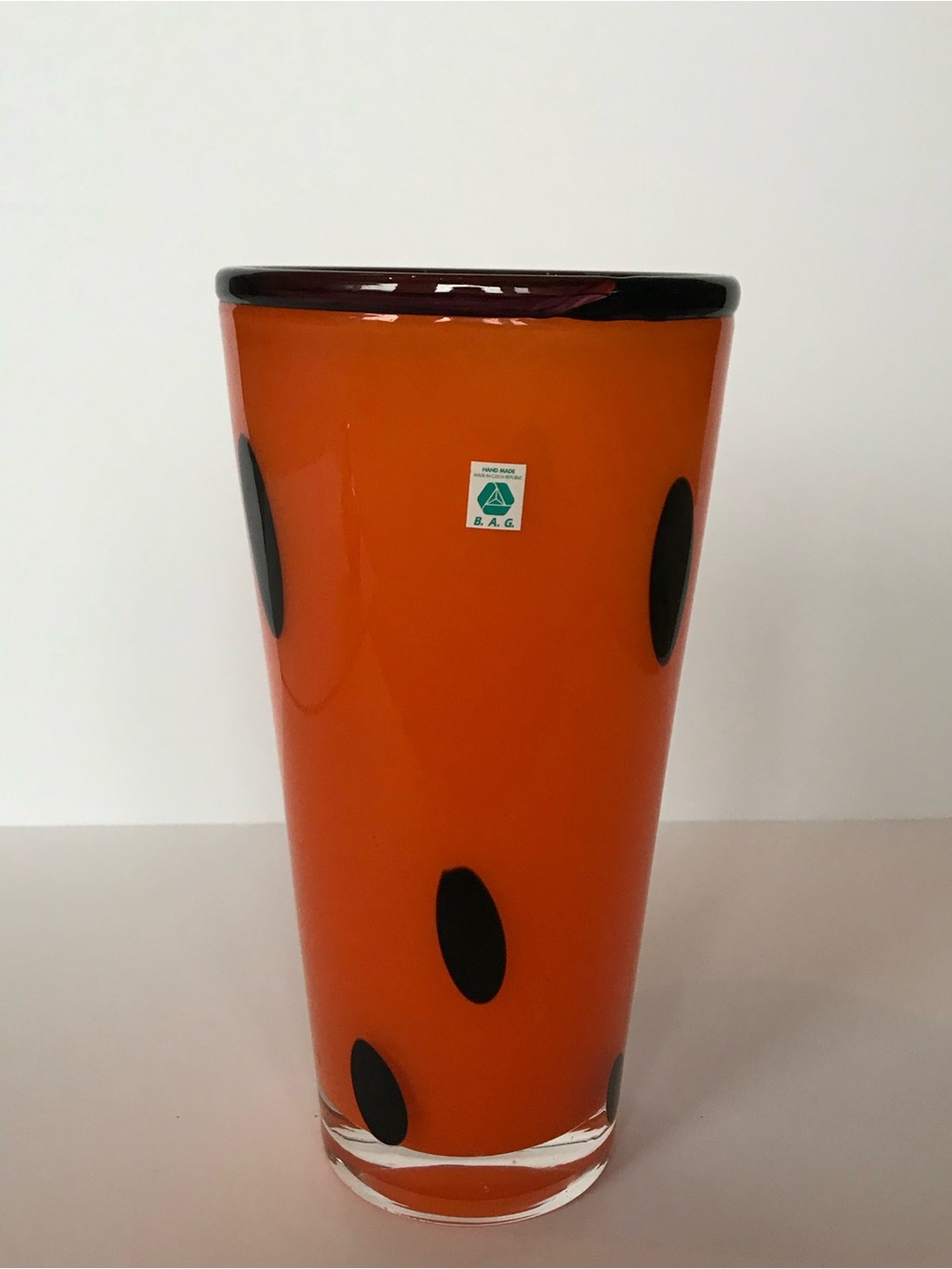 Bold Orange Glass Vase with Black Dot Accents